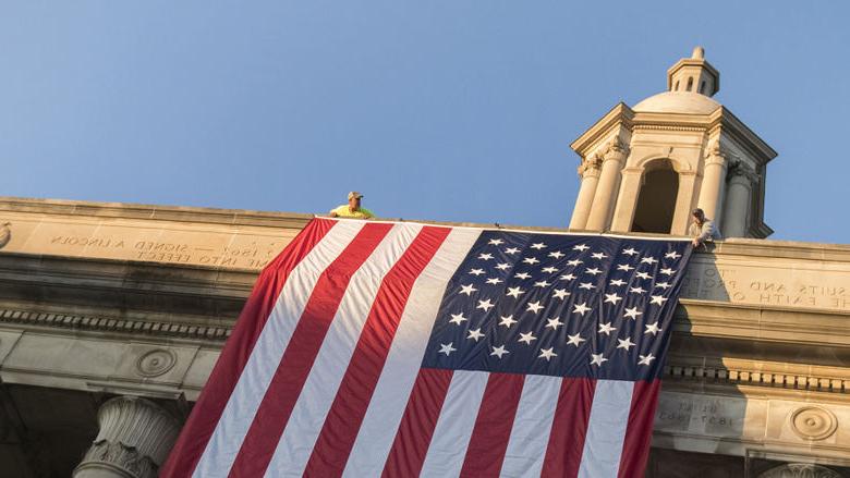 Giant dropped from top of Old Main for 9/11 commemoration